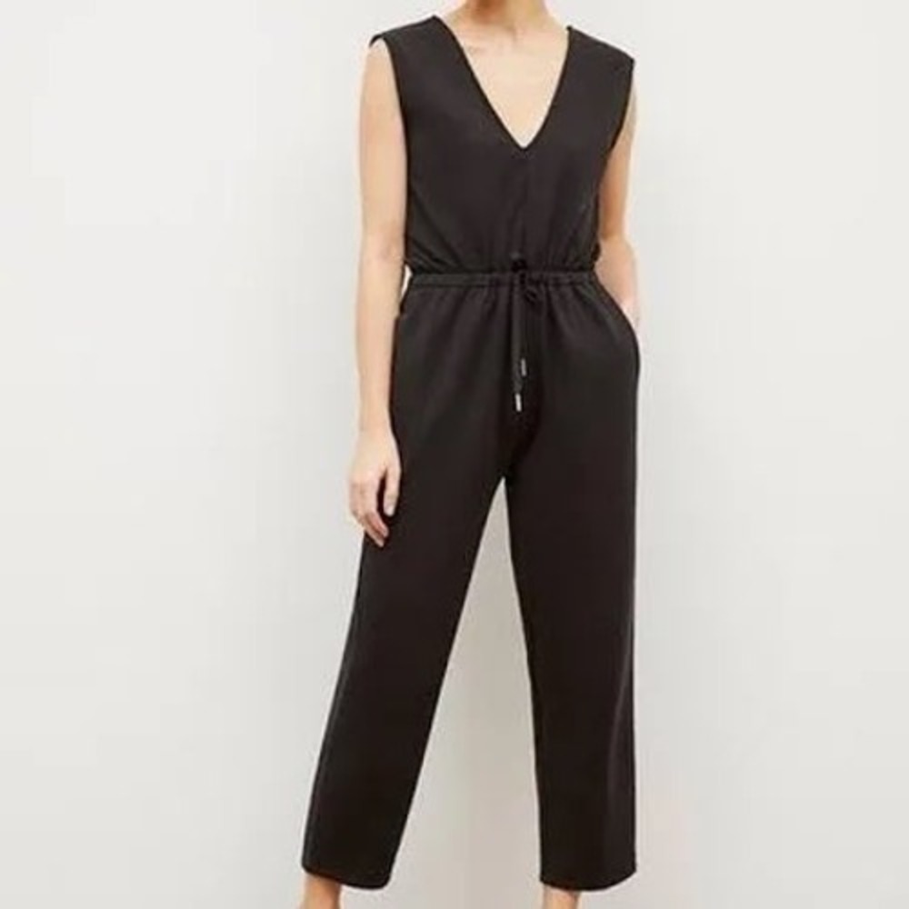 M.M. LaFleur Janet Black Pima Cotton V-Neck Drawstring Waist Jumpsuit XSt
